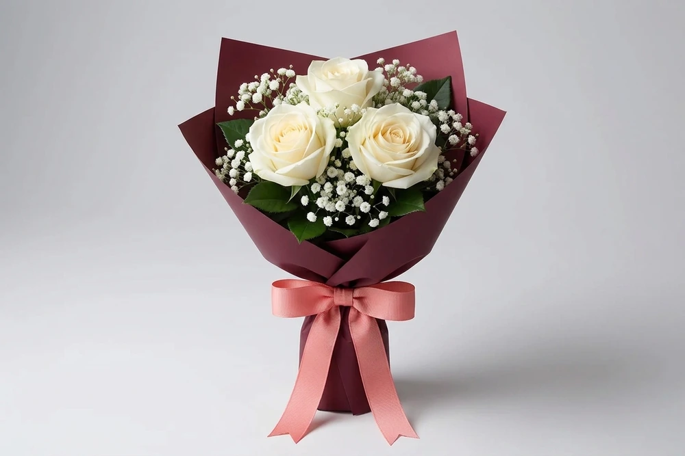 Mini Buquê 3 Rosas Brancas