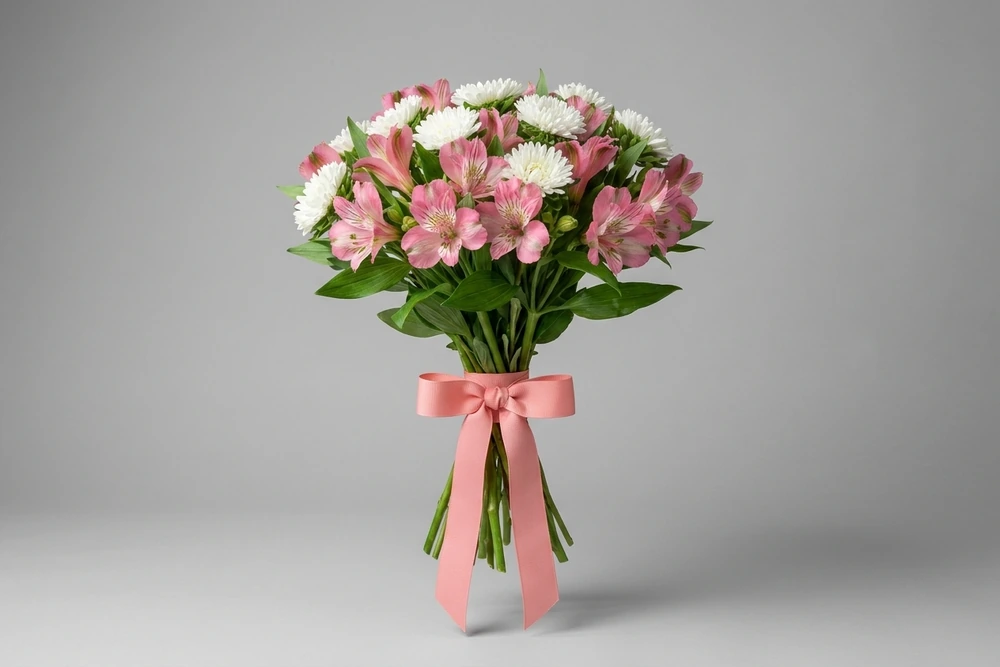 Buquê de Astromélias Rosas com Embalagem Natural